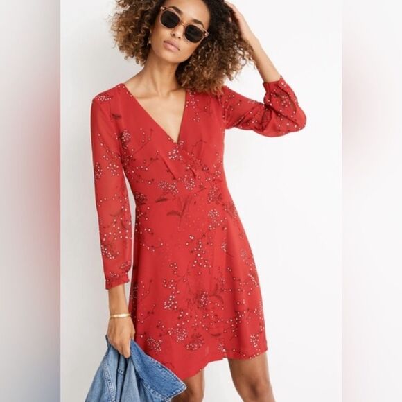 Madewell Hazelwood Wrap-Front Mini Dress in Windswept Floral Size 8 EUC - Picture 1 of 8